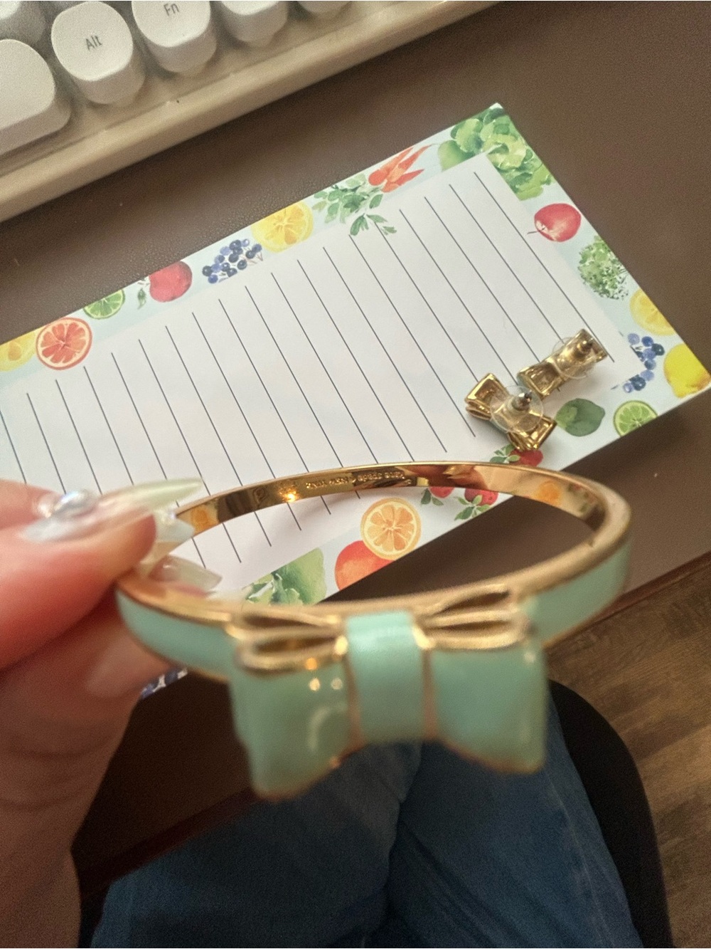 kate spade Mint Green Enamel Bow Hinged Bangle Bracelet